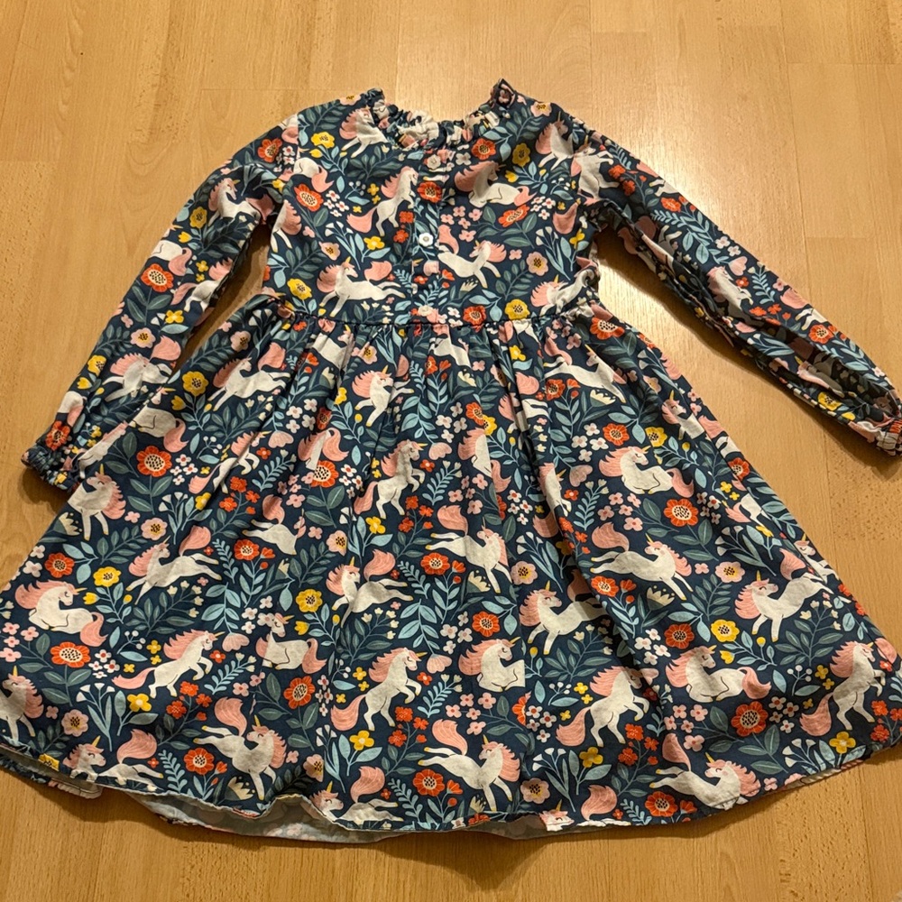 Little Miss Marmalade Whimsical Unicorn Floral Dress | Girls 10/12 | Long Sleeve